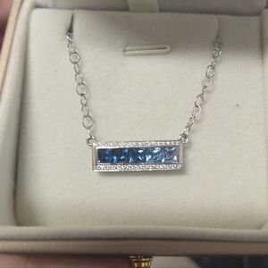 Bellarri 14k White Gold With Diamonds And Blue Topaz Necklace